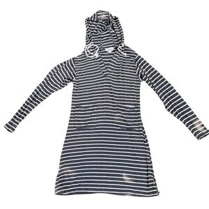 Kiwi & Punch Soft Striped Hooded T-Shirt Dress w/ Pockets Blue White Women's‎ S